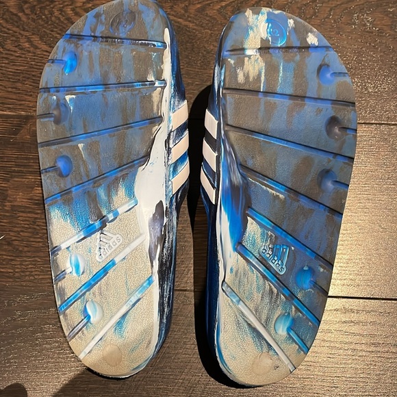 Kids blue marble adidas Slides sz 2 - Picture 5 of 6